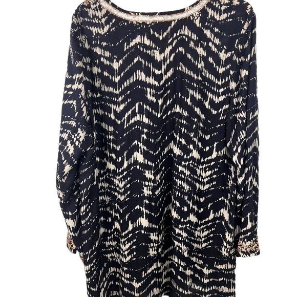 Soft Surroundings Navy Blue White Abstract Tunic with Bead Embellishment, Sz. XL - Picture 2 of 12
